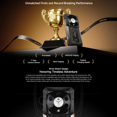  Téléphone robuste Ulefone Armor 28 Pro, 16 Go + 512 Go, vision nocturne, 10 600 mAh, écrans 6,67 pouces + 1,04 pouce, Android 15, MediaTek Dimensity 7300 Octa Core, réseau : 5G, NFC (noir) SU891B1607-025